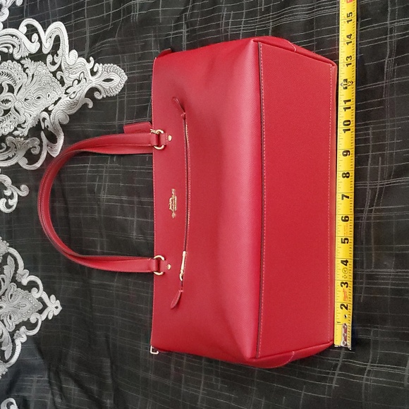 Coach Red Crossgrain Leather Gallery Zip Top Tote Bag - Picture 8 of 13